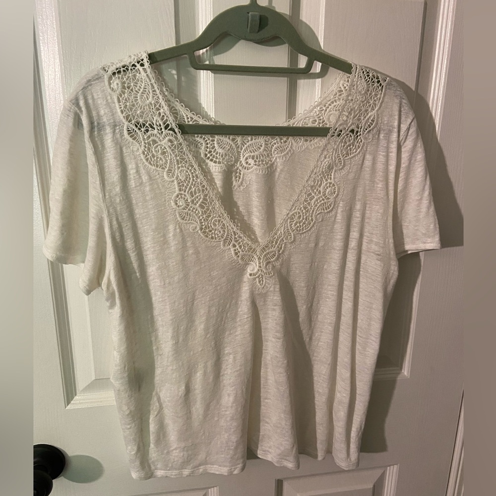 Sezane Mena Lace and Linen top